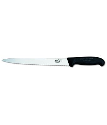Victorinox Fibrox 25cm Slicing Knife Pointed Tip Serrated Edge (5443325)
