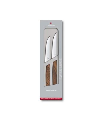 Victorinox Swiss Modern Walnut 12cm Steak Knife 2 Piece Set Straight Edge (6900012G)