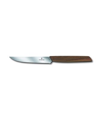Victorinox Swiss Modern Walnut 12cm Steak Knife 2 Piece Set Serrated Edge (6900012WG)