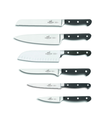 Lion Sabatier® 774886 6 Piece Knife Set (9cm Paring, 13cm Serrated Utility, 15cm Boning, 18cm Santoku, 20cm Chefs & 20cm Bread)