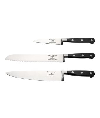 Rockingham Forge Pro Black Series 3 Piece Set (9cm Paring Knife, 20cm Cooks Knife & 20cm Bread Knife)