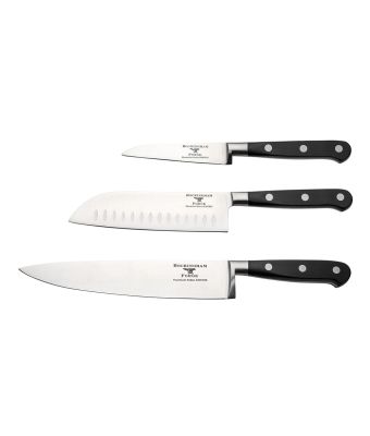 Rockingham Forge Pro Black Series 3 Piece Set (9cm Paring Knife, 13cm Santoku Knife & 20cm Cooks Knife)