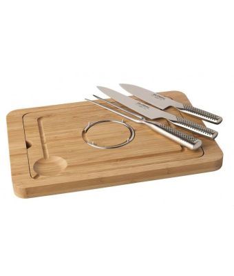 Global 4 Piece Cutting and Carving Set with Bamboo Carving Board