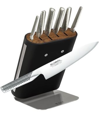 Shopmania 102 Kitchen Knife Set with Wooden Block and Scissors (5 pcs,  Black)