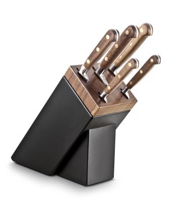 Lion Sabatier® Ideal Perigord Block & 5pc Knife Set (Walnut Handle with Brass Rivets)