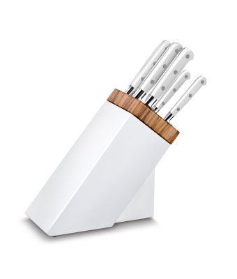 Lion Sabatier® Ideal Toque Blanche White Block & 5pc Knife Set (White Handle with Stainless Steel Rivets)