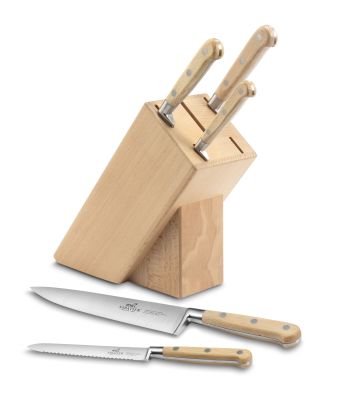 Lion Sabatier® Ideal Broceliande Block & 5pc Knife Set (Ashwood Handle with Stainless Steel Rivets)