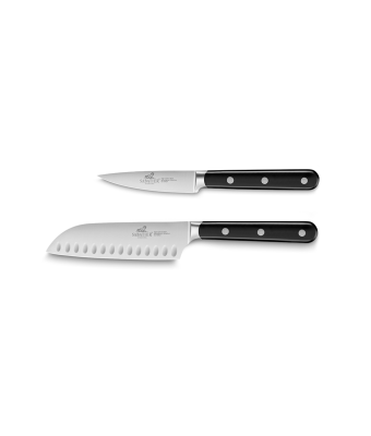 Lion Sabatier® Egide 2 Piece Knife Set - 9cm Paring & 13cm Santoku Knife (Black Handle with Stainless Steel Rivets)