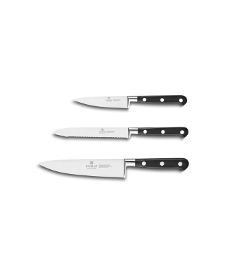 Lion Sabatier® Ideal 3 Piece Knife Set - 10cm Paring, 12cm Serrated Utility & 15cm Cooks Knife (Black Handle with Stainless Steel Rivets)