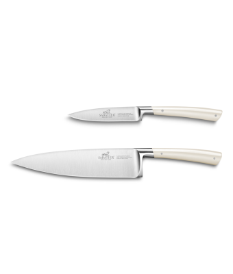 Lion Sabatier® Edonist Perle 2 Piece Knife Set - 10cm Paring Knife & 20cm Cooks Knife (Pearl Handle with Stainless Steel Rivets)
