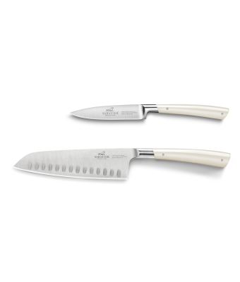 Lion Sabatier® Edonist Perle 2 Piece Knife Set - 10cm Paring Knife & 18cm Santoku (Pearl Handle with Stainless Steel Rivets)