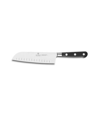 Lion Sabatier® Ideal 18cm Scalloped Santoku Knife (Black Handle with Stainless Steel Rivets)