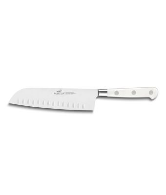 Lion Sabatier® Ideal Toque Blanche 18cm Scalloped Santoku Knife (White Handle with Stainless Steel Rivets)