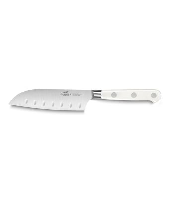 Lion Sabatier® Ideal Toque Blanche 13cm Scalloped Santoku Knife (White Handle with Stainless Steel Rivets)