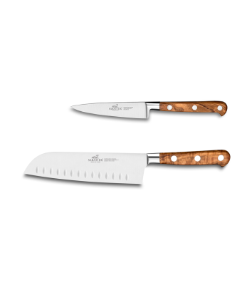 Lion Sabatier® Ideal Provencao 2 Piece Knife Set - 10cm Paring & 18cm Santoku Knife (Olive Handle with Stainless Steel Rivets)