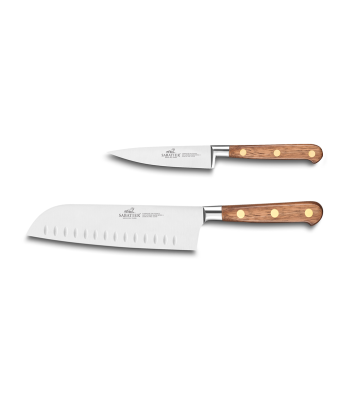 Lion Sabatier® Ideal Perigord 2 Piece Knife Set - 10cm Paring & 18cm Santoku Knife (Walnut Handle with Brass Rivets)
