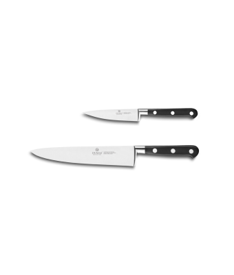 Lion Sabatier® Ideal 2 Piece Knife Set - 10cm Paring & 20cm Cooks Knife (Black Handle with Stainless Steel Rivets)