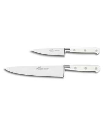 Lion Sabatier® Ideal Toque Blanche 2 Piece Knife Set - 10cm Paring & 20cm Cooks Knife (White Handle with Stainless Steel Rivets)
