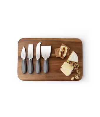 Sabatier Professional Grey Ceramic 4 Piece Cheese Knife & Acacia Wood Board Set (SABCS02G)